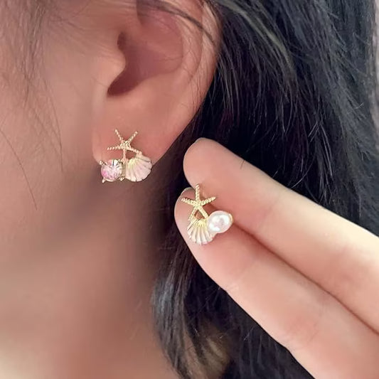 Starfish, Seashell & Pearl Shoreline Mismatched Stud Earrings