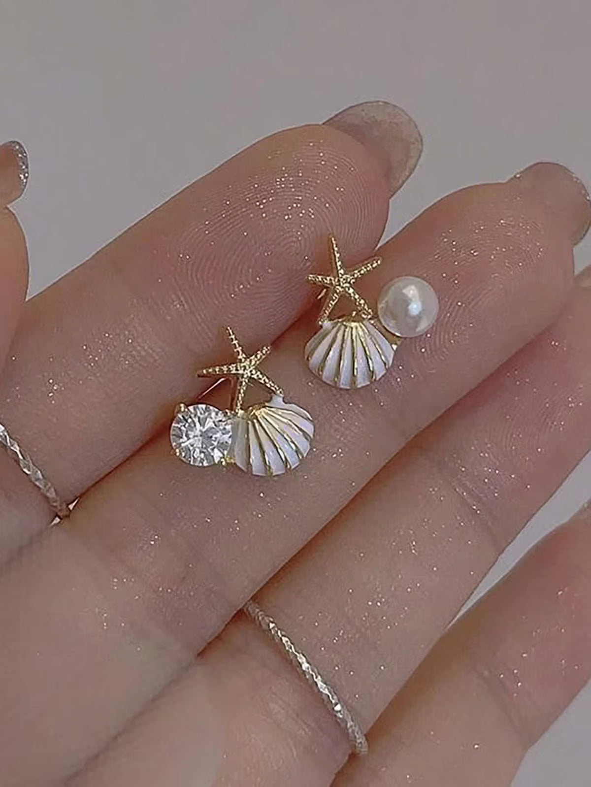 Starfish, Seashell & Pearl Shoreline Mismatched Stud Earrings