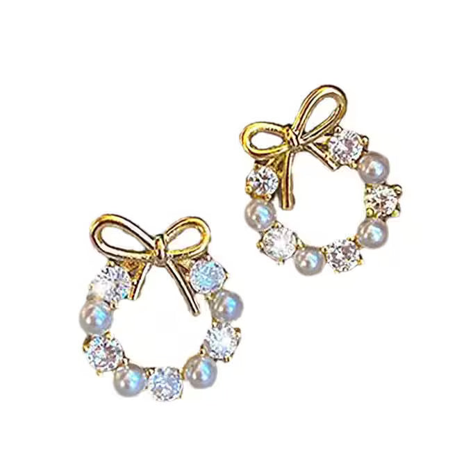 Bow Pearl Stud Earrings
