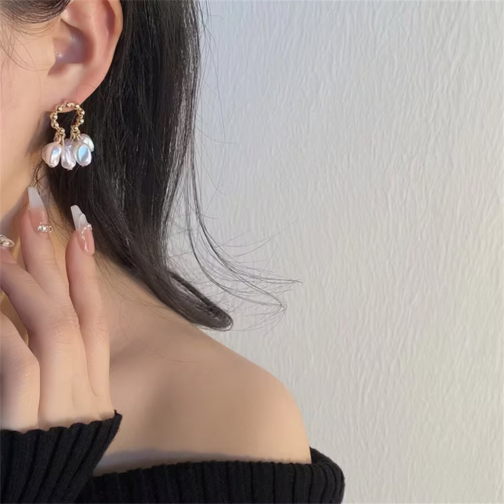Pearl Cascade Studs | Gold Beaded Arc