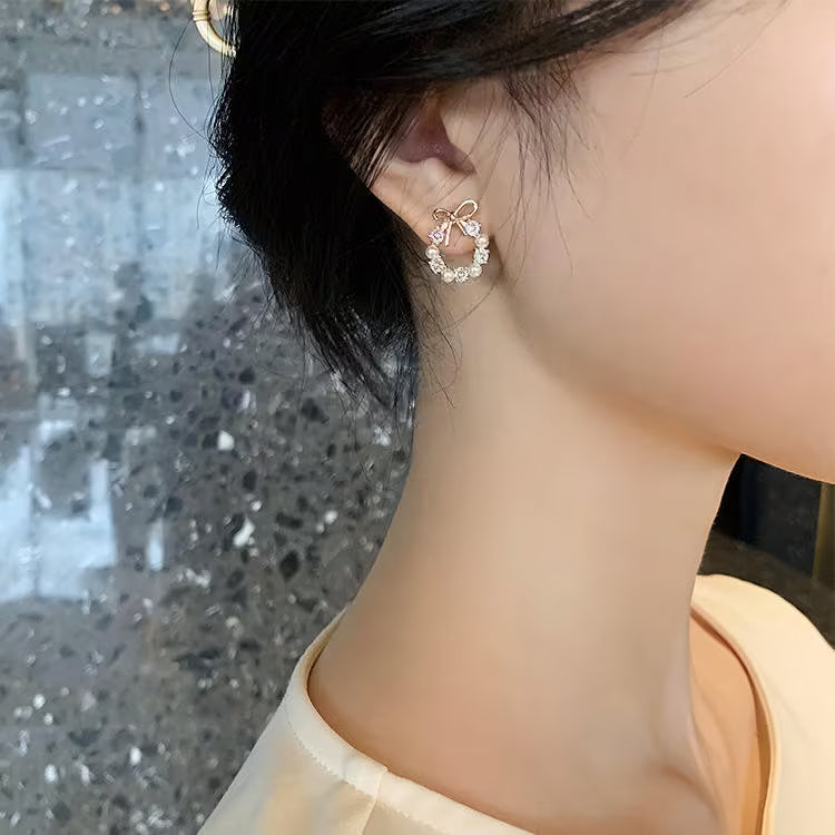 Bow Pearl Stud Earrings