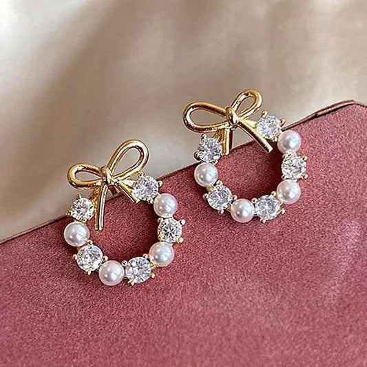 Bow Pearl Stud Earrings