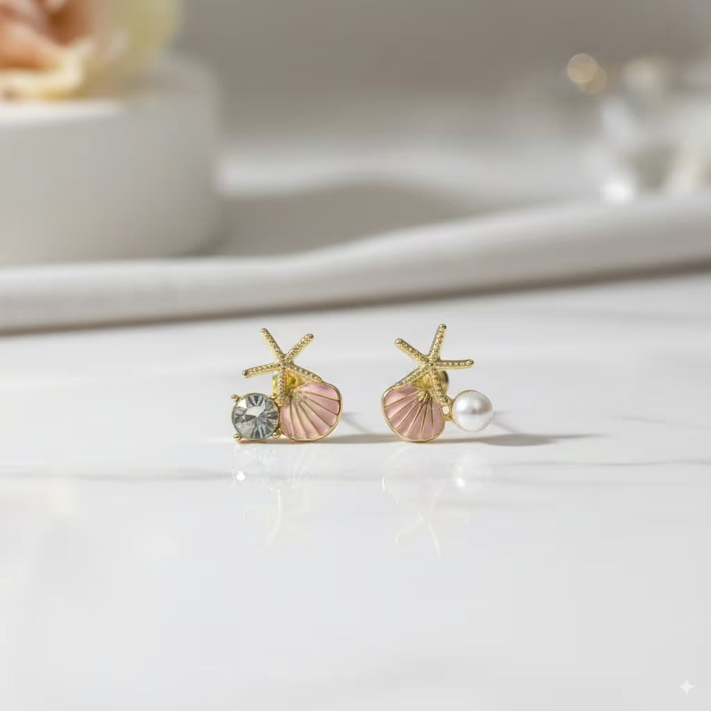 Starfish, Seashell & Pearl Shoreline Mismatched Stud Earrings