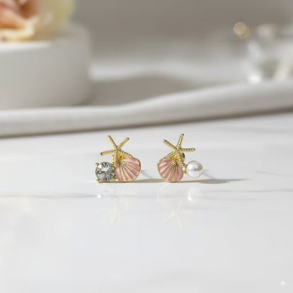 Starfish, Seashell & Pearl Shoreline Mismatched Stud Earrings