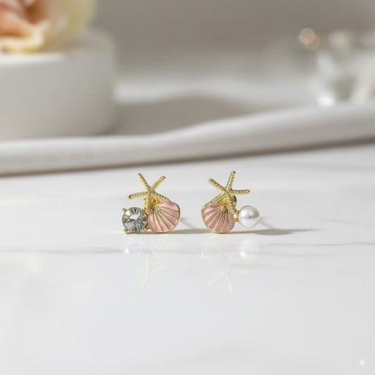 Starfish, Seashell & Pearl Shoreline Mismatched Stud Earrings