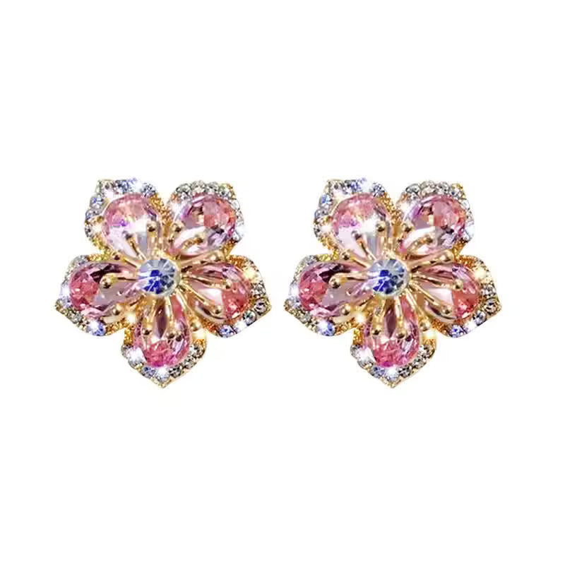 Cherry Blossom Crystal Flower Stud Earrings - Petals & Ore