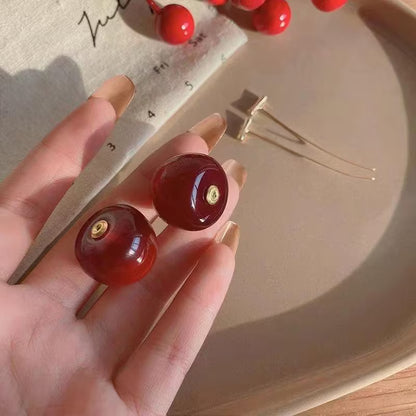 Cherry Drop Earrings for Women – Glossy Red Minimal Long Dangle Earrings | Cute Statement Jewelry Daily & Party Wear - Petals & Ore