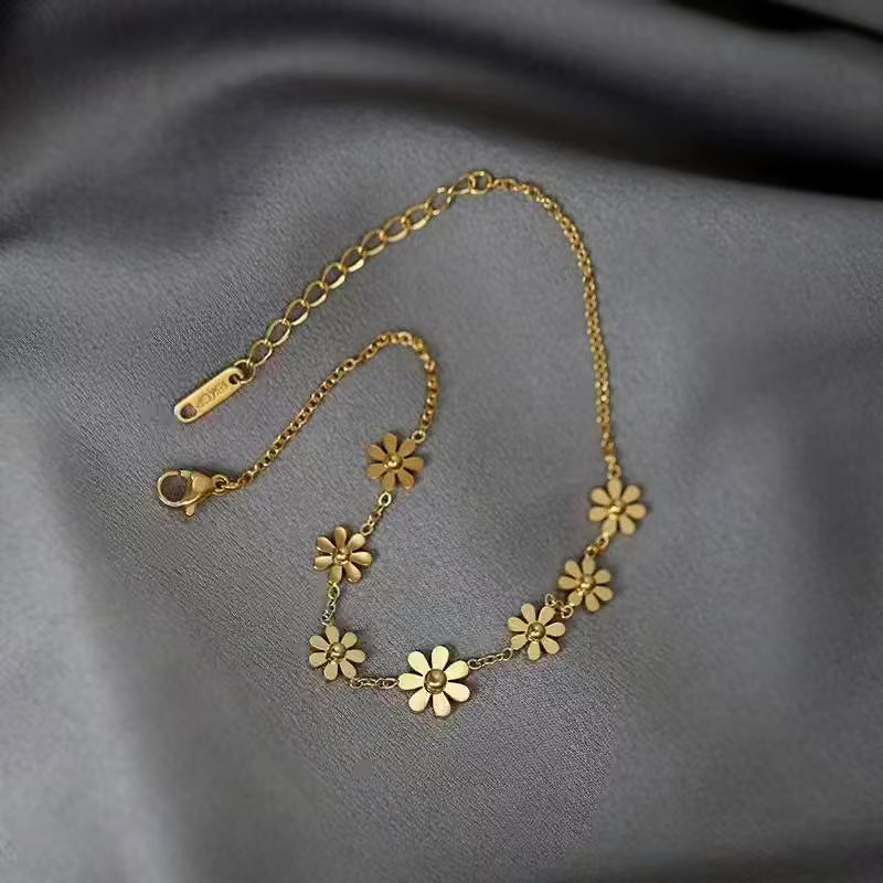 demi fine bracelet, floral charm bracelet, gold toned bracelet women, everyday bracelet India, minimalist bracelet, flower bracelet dainty - Petals & Ore