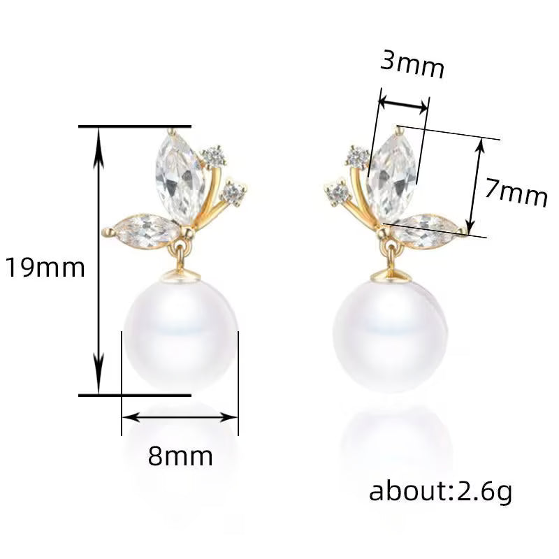 Floral Pearl Drop Earrings | Crystal Drop Pearl Earrings for Women | Elegant Floral Design | Lightweight Daily Wear - Petals & Ore