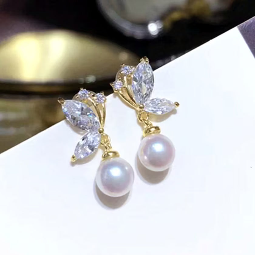 Floral Pearl Drop Earrings | Crystal Drop Pearl Earrings for Women | Elegant Floral Design | Lightweight Daily Wear - Petals & Ore