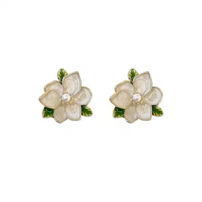 Floral Pearl Stud Earrings for Women Elegant Daily Wear Small Earrings - Petals & Ore