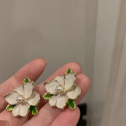 Floral Pearl Stud Earrings for Women Elegant Daily Wear Small Earrings - Petals & Ore