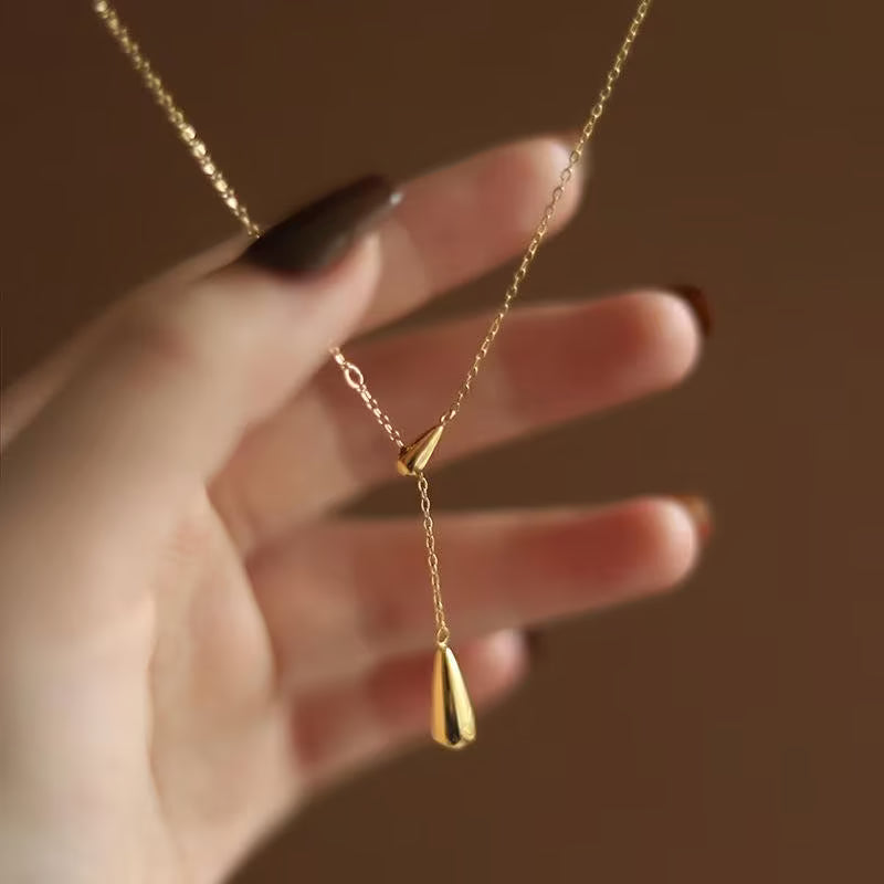 Gold tone y necklace, y necklace for women, drop pendant necklace, minimal necklace women, long necklace for women - Petals & Ore