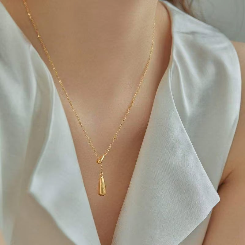 Gold tone y necklace, y necklace for women, drop pendant necklace, minimal necklace women, long necklace for women - Petals & Ore