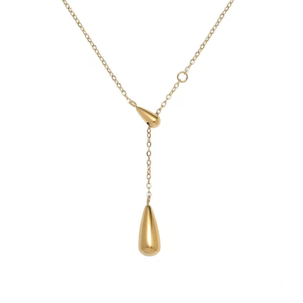 Gold tone y necklace, y necklace for women, drop pendant necklace, minimal necklace women, long necklace for women - Petals & Ore