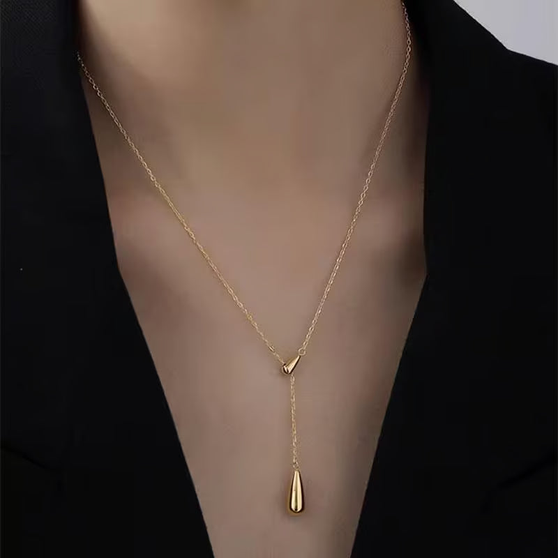Gold tone y necklace, y necklace for women, drop pendant necklace, minimal necklace women, long necklace for women - Petals & Ore