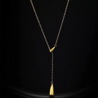 Gold tone y necklace, y necklace for women, drop pendant necklace, minimal necklace women, long necklace for women - Petals & Ore