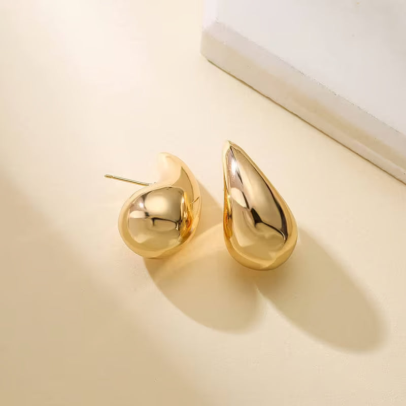 Golden Teardrop Stud Earrings for Women Minimal Daily Wear - Petals & Ore