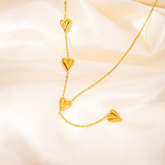 Multi Heart Lariat Necklace — Delicate Chain with Puffy Heart Charms - Petals & Ore