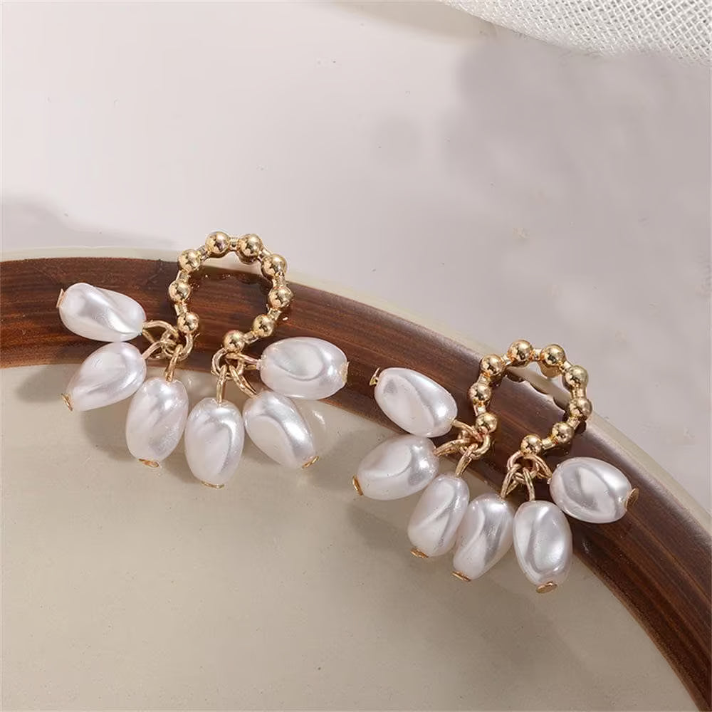 Pearl Dangler Earrings for Women Golden Tone Drop Earrings - Petals & Ore