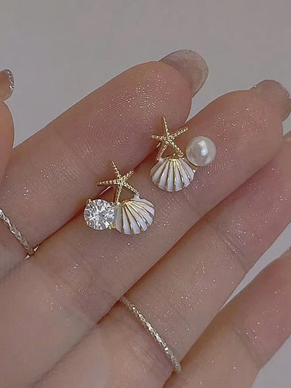 Starfish, Seashell & Pearl Shoreline Mismatched Stud Earrings