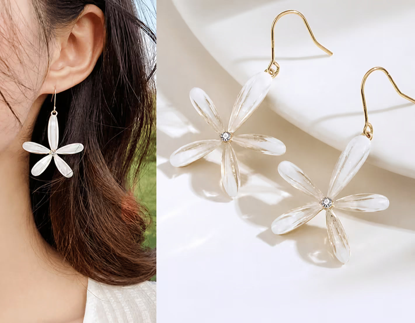 White Flower Dangle Earrings for Women Lightweight Floral Drop Earrings Trendy Daily Wear - Petals & Ore