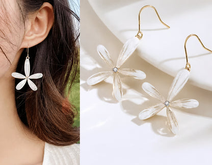 White Flower Dangle Earrings for Women Lightweight Floral Drop Earrings Trendy Daily Wear - Petals & Ore